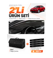 TOYOTA COROLLA E170 (2012-2018) Uyumlu Torpido Örtüsü + Deri Bagaj Çantası + Sticker Seti - Siyah