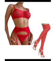 Fantezia Night Tegan Fantezi Kırmızı Transparan Tül Jartiyer Takımı TG273264