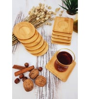 Ahşap Çay Tabağı 12 Li Set Bardak Fincan Kupa Altlığı ( Yuvarlak - Kare )