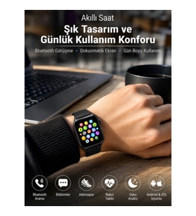Mey İthalat® Bluetooth Arama, Akıllı Bildirimler ve Günlük Sağlık Takibi Sunan Şık Tasarımlı Akıllı