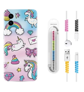 Vivo Y15S Y32 Y33S Y51 Y53S Kılıf Kablo Koruma Spiral Silikon Unicorn Mektup 1800
