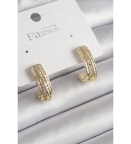 Pirinç Gold Renk Zirkon Taşlı Yarım Halka Model Kadın Küpe - TJ-BKP9977