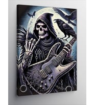 Kanvas Tablo Kuzgunlu Gitar ve Karanlık Müziğin Temsilcisi