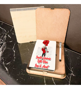Sevgiliye Hediye Ahşap Kutulu Defter Kalem Set 013