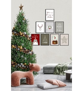 Yıl Başı Tasarımlı Çerçeve Görünümlü 8 Parça Mdf Tablo Set (Çok Renkli)