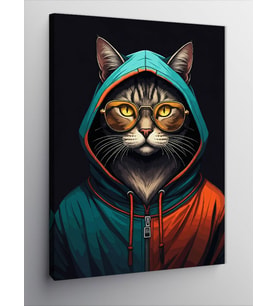 Kanvas Tablo Kapüşonlu Kedi Figürü