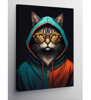 Kanvas Tablo Kapüşonlu Kedi Figürü