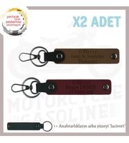 Motosiklet Tutkunlarına İsim Plaka ve 0 Rh (+) Kan Grubu Yazılı Deri x2 Anahtarlık, Kahve-Bordo-Laci (Çok Renkli)