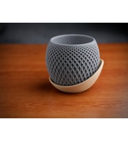 3D Baskı Küre Saksı - Kafes Dokulu İki Parçalı Dekoratif Saksı - Gri-Bej
