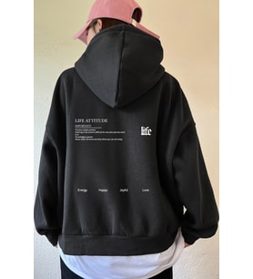 Unisex Oversize Life Baskılı Sweatshirt (Siyah)