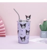 Sanrio Hello Kitty Sevimli Termal Yalıtım Kahve Fincanı Kuromi Karikatür Pipetli Bardak Termos (Mor)