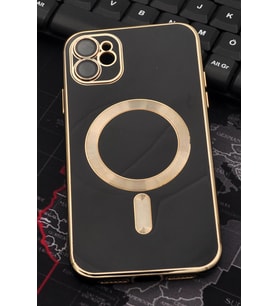 iPhone 11 Uyumlu MagSafe Özellikli Lens Korumalı Lazerli Renkli Kılıf Siyah