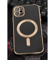 iPhone 11 Uyumlu MagSafe Özellikli Lens Korumalı Lazerli Renkli Kılıf Siyah