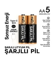 Type-c Şarjlı 2800mwh 1.5v Şarj Edilebilir 2’li Aa5 Kalın Pil - Lityum Iyon Batarya