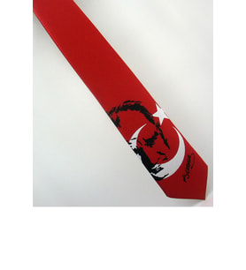 Ay-Yıldız ve Atatürk Desenli Dokuma Kırmızı Kravat - AK-06