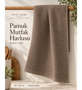 Pamuk Mutfak Havlusu Tekstili 40x60 Kahve Bej Nakışlı Desen Style Home Hotel