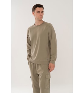 Maraton Regular Erkek Bisiklet Yaka Açık Haki Sweatshirt