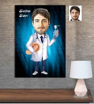 Kişiye Özel Karikatür Baskılı Ahşap Tablo Tıp Bayramı KKB Doktoru Erkek-1 30x40