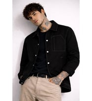 Erkek Dikiş Detaylı Oversize Gabardin Mevsimlik Ceket & Mont (Siyah)