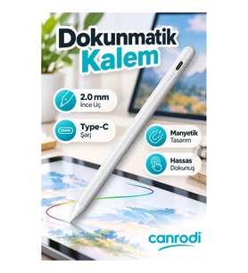 Universal Dokunmatik Kalem 2.0 mm İnce Uçlu Type-C Şarjlı Manyetik Tasarım