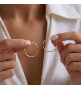 14K Altın Halka Küpe 1,2 mm 2.8 cm GİZLİ KİLİT