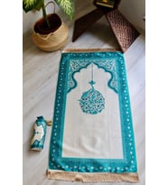 Mihrap Desenli İpek Dokulu Keseli Seccade S1029 Mavi Renk