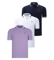 ÜÇLÜ SET T8594 DEWBERRY ERKEK T-SHIRT-LACİVERT-BEYAZ-LİLA (Karışık)