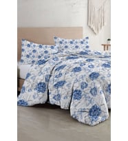 Çift Kişilik Nevresim Takımı Özel Dokuma Pamuk Saten Tuval Koleksiyonu Shadow Flowers Blue