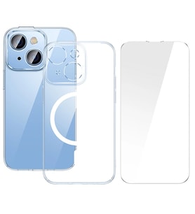 Northcity iPhone 14 Plus Magsafe Silikon Kılıf & Kırılmaz Cam Set - Manyetik Korumalı Şeffaf Kılıf