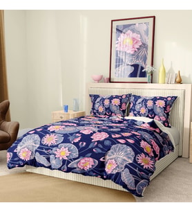Monohome Premium Luxury Çift Kişilik Nevresim Takımı 3D Pamuk Saten Purple Lotus (Çok Renkli)