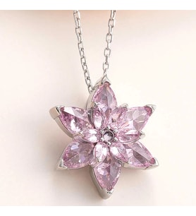 Gümüş Pembe Lotus Çiçeği Kolye