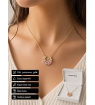 Pembe Taşlı Butterfly Ay Yıldız Kolye Altın Renk Kadın Hediye