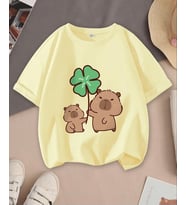 AMOR MAN ÖZEL TASARIM DÖRT YAPRAKLI ŞANS YONCASI BASKILI PAMUK OVERSİZE KADIN T-SHIRT (Sarı)