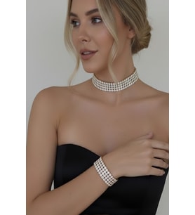 Caş Dekorasyon Altın Renk Taşlı Choker Kolye Ve Bileklik Set