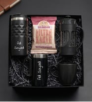 Kişiye Özel Geometrik Termos & Bardak Termos & French Press & Siyah Kupa & Filtre Kahve Hediye Seti