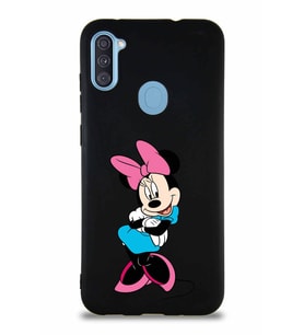 Samsung Galaxy M11 Soft Premier Kapak Minnie Mouse-D Tasarımlı Silikon Kılıf - Siyah (Şeffaf)