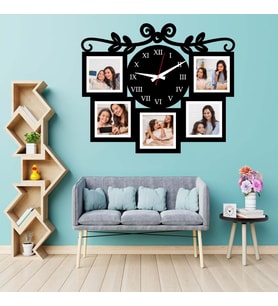 Kişiye Özel 5 Fotoğraflı Dekoratif Ahşap Duvar Saati (UV BASKI) UV-Baskı teknolojisiyle gerçekleştirilen bu üründe fotoğraflarınız solma ve çıkma yapmaz. (Siyah)