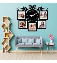 Kişiye Özel 5 Fotoğraflı Dekoratif Ahşap Duvar Saati (UV BASKI) UV-Baskı teknolojisiyle gerçekleştirilen bu üründe fotoğraflarınız solma ve çıkma yapmaz. (Siyah)