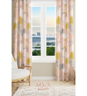 Xero Floral 1 Desenli Süet Oturma Odası Salon Fon Perde Baskılı Ekstrafor Büzgü 2 Kanat PRD-1081