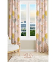 Xero Floral 1 Desenli Süet Oturma Odası Salon Fon Perde Baskılı Ekstrafor Büzgü 2 Kanat PRD-1081