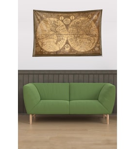 Dünya Haritası Desen Leke Tutmaz Kadife Dokulu Kumaş Duvar Örtüsü Duvar Halısı Tapestry (Açık Kahverengi)