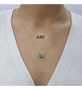 Kelebek Lazer Mine Geçişli Minimal 18K Altın Kaplama Kolye (Karışık)