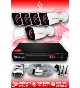 BAYICAM 5 Kameralı Kare 5 Dış Kamera Set HDD'siz Full HD Gece Görüşlü Güvenlik Kamerası Sistemi