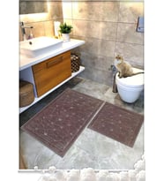 Pamuk Dokuma Su Emici Banyo Paspas Seti, Banyo Halısı Cam 2 Li Set 60x100-60x50 (KAHVE)