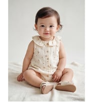 LCW baby Ekru Bebe Yaka Baskılı Kız Bebek Müslin Tulum