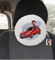 BK Gift Kişiye Özel Plakalı Erkek Renault Sandero Karikatürlü Yuvarlak Araç Koltuk Yastığı-1