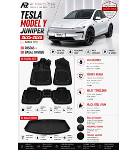 TESLA MODEL Y JUNİPER 2025-2026 Araca Özel 3D Paspas + 3D Bagaj Havuzu