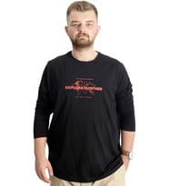 Mode XL Büyük Beden Erkek T-Shirt U.Kol Explore Further 23098 Siyah
