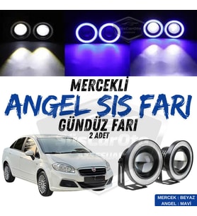 Fiat Linea 2007-2018 Uyumlu Mercekli Angel Sis Farı Metal 76 mm Mavi Halkalı Gündüz Farı 2 Adet