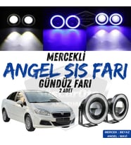 Fiat Linea 2007-2018 Uyumlu Mercekli Angel Sis Farı Metal 76 mm Mavi Halkalı Gündüz Farı 2 Adet